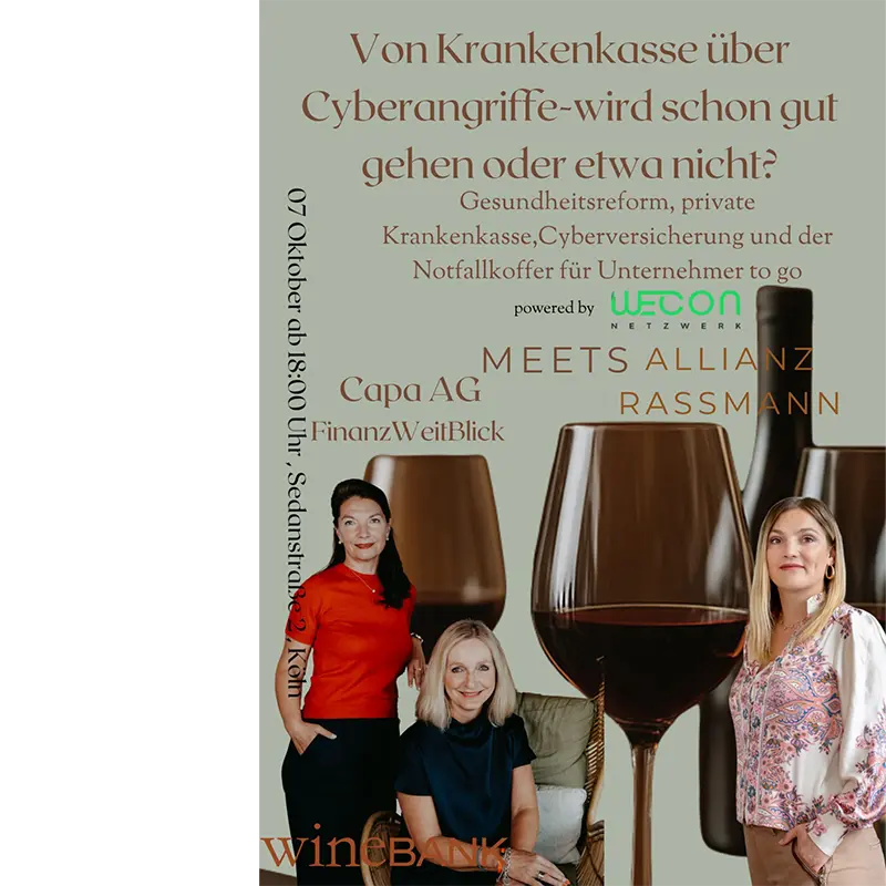Angelika Henker, Coleen Trebschick und Linda Rassmann, im Hintergrund Rotweingläser